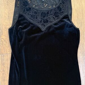 Black Velvet Sleeveless Top with Lace Detail